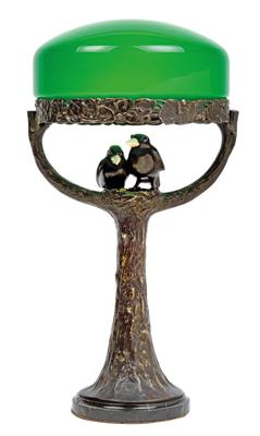 An Austrian table lamp with bird nest and a pair of birds, - Secese a umění 20. století