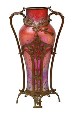 A Bohemian floor vase in patinated metal mount, - Secese a umění 20. století