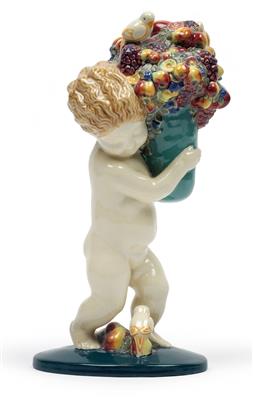 An autumn season putto with birds and fruit, - Jugendstil and 20th Century Arts and Crafts