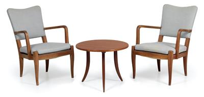 Josef Frank (1885-1967), A pair of armchairs and a three-legged table, - Secese a umění 20. století