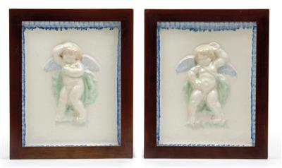 Michael Powolny, A pair of tiles with winged putti, - Secese a umění 20. století