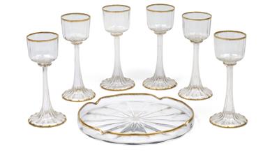 Six wine glasses and a round tray by Daum, - Jugendstil and 20th Century Arts and Crafts