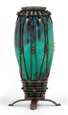 A glass vase in a patinated iron mount by Daum Frères/Louis Majorelle, - Jugendstil and 20th Century Arts and Crafts