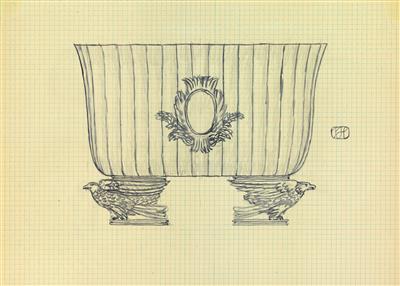 Josef Hoffmann, Drei Entwurfszeichnungen für Kunstgewerbe, - Jugendstil und Kunsthandwerk des 20. Jahrhunderts