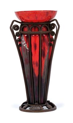 A glass vase in iron mount by André Delatte, - Jugendstil and 20th Century Arts and Crafts