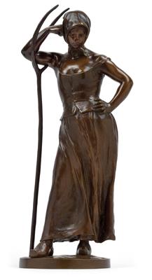 Alfred Boucher (Bouy-sur-Ovin 1850-1934 Aix-les-Bains), A farmgirl standing with a pitchfork, - Jugendstil and 20th Century Arts and Crafts
