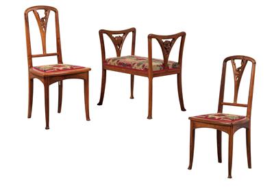 A causeuse and two chairs “aux pavots” by Gauthier-Poinsignon, - Jugendstil and 20th Century Arts and Crafts