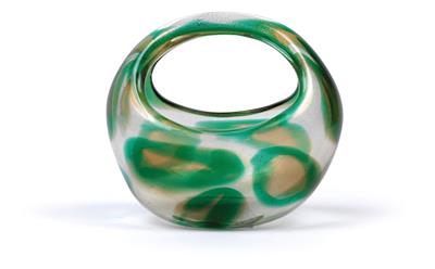 Archimede Seguso, handled vase "Maccie ambre verde", - Jugendstil e arte applicata del XX secolo