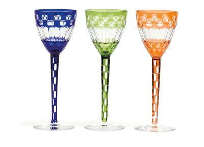 Three wine glasses, Meyr’s Neffe, Adolf bei Winterberg, c. 1910, - Secese a umění 20. století