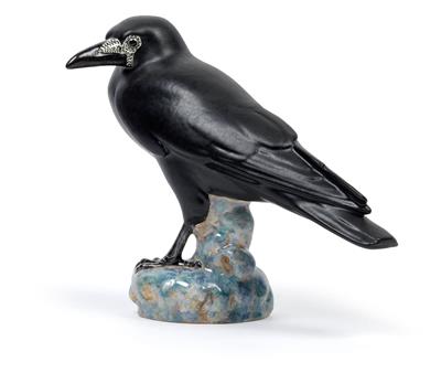 Eduard Klablena, crow, Keramos, Wiener Kunstkeramik und Porzeallanmanufaktur A. G., c. 1925, - Jugendstil and 20th Century Arts and Crafts