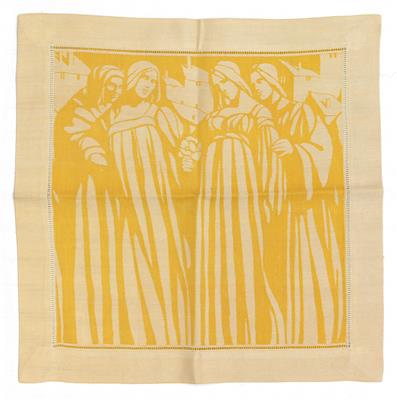 Ferdinand Nigg (Vaduz 1865-1949 Vaduz), napkin “Women before mediaeval architecture”, designed in 1903, executed by Norbert Langer & Söhne, - Jugendstil and 20th Century Arts and Crafts