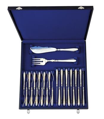 Fish cutlery set made of silver for 12 people in a case, Germany c. 1900; - Jugendstil and 20th Century Arts and Crafts