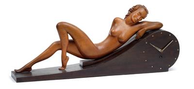 Franz Hagenauer, mantle clock with a female nude, designed c. 1935-50, Werkstätten Hagenauer, Vienna, - Jugendstil and 20th Century Arts and Crafts