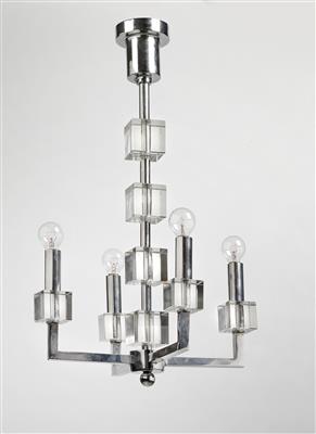 Jacques Adnet, vierarmige Hängelampe, Frankreich, Entwurf: um 1930 - Jugendstil und Kunsthandwerk des 20. Jahrhunderts