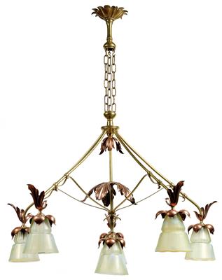 Rare large hanging lamp with six lights, W. A. S. Benson & Co., London, 1899/1900, - Jugendstil e arte applicata del XX secolo