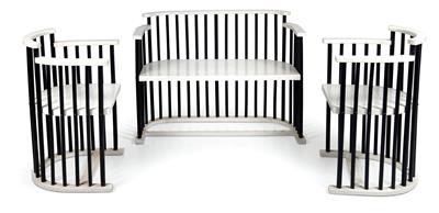 Two armchairs and a bench, attributed to Josef Hoffmann, Vienna c. 1908, - Jugendstil e arte applicata del XX secolo