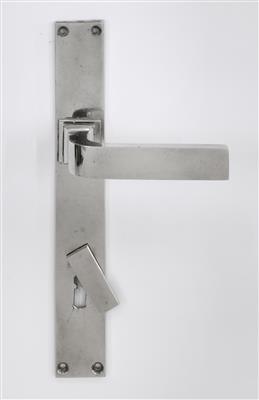 Five door handles with door fittings on either side, for the Villa of Dr Haberzettl, Zwettl, 1927-29, by the architect Karl Vornehm (Otto Wagner School), door handles after a design by Otto Wagner - Jugendstil e arte applicata del XX secolo