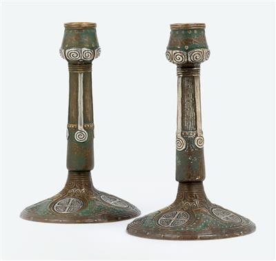 Gustav Gurschner, two candlesticks, designed c. 1900/08, executed by K. K. Kunsterzgiesserei, Vienna - Jugendstil and 20th Century Arts and Crafts