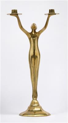 Schaffer, a figural two-arm candelabrum, executed by Erzgießerei F. von Miller, Munich, c. 1920 - Jugendstil and 20th Century Arts and Crafts