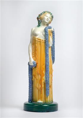 A large, unusual female figure with a garland of flowers, attributed to Michael Powolny, Gmundner Keramik, c. 1919 - Secese a umění 20. století