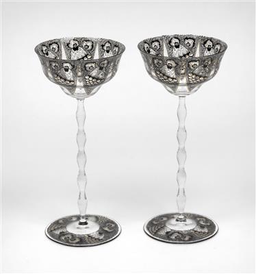 Karl Massanetz (Steinschönau 1890-1918 Lämmerle), a pair of Rhine wine glasses, Werkstatt Karl Massanetz, Steinschönau, for J. & L. Lobmeyr, Vienna, 1914 - Secese a umění 20. století