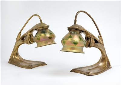 A pair of table lamps with lampshades by Johann Lötz Witwe, Klostermühle, 1901 - Jugendstil and 20th Century Arts and Crafts