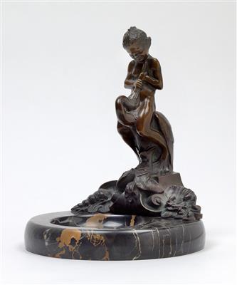 F. Rieder, sea child on a heron, seated before a bowl, c. 1900/20 - Jugendstil and 20th Century Arts and Crafts