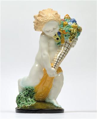 Michael Powolny, a putto with cornucopia:  a summer season putto, model: c. 1907, executed by Wiener Keramik, 1907–12 - Jugendstil and 20th Century Arts and Crafts