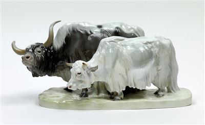 Otto Pilz, zwei "Grunzochsen - Yaks", Entwurf: 1906, Ausführung: Porzellanmanufaktur Meissen - Jugendstil u. angewandte Kunst d. 20. Jahrhunderts