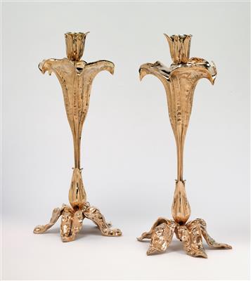 A pair of candleholders in the form of blossoms, France, c. 1900 - Jugendstil e arte applicata del XX secolo