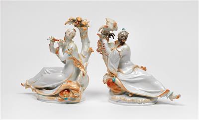 Paul Scheurich, “Oriental woman with flute”, model number A 1146 (67072), model year: 1926 and “Black page with cockatoo”, model number G 294 (67073), model year: 1922, executed by Meissen Porcelain Factory, after 1934 - Jugendstil e arte applicata del XX secolo