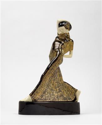 A striding Art Déco lady on an oval base, designed c. 1920 - Secese a umění 20. století