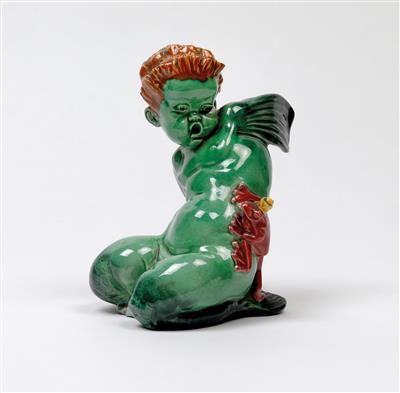 A figurine: “sceptical mermaid-putto with frog prince”, Wiener Kunstkeramische Werkstätte (WKKW), c. 1912 - Jugendstil and 20th Century Arts and Crafts