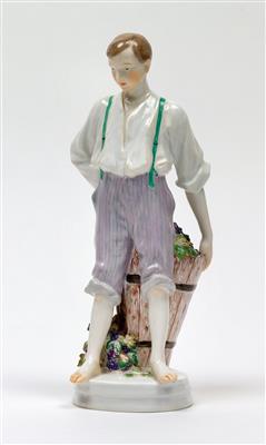 Theodor Eichler, “a boy with wine tub”, model number: W 129, model: 1905/10, executed by Porzellanmanufkaktur Meissen - Jugendstil and 20th Century Arts and Crafts