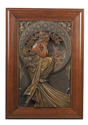 Alphonse Mucha (Eibenschütz 1860–1939 Prague), a relief: “Poetry” (“Les arts series”), designed in 1898 - Secese a umění 20. století