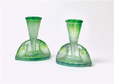 Gabriel Argy-Rousseau, a pair of vases and candle holders with birds of prey, designed in 1927 - Secese a umění 20. století