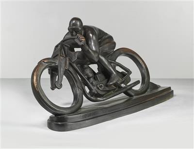 Otokar Svec, “Sunbeam - motorcyclist”, a futuristic bronze of a motorcyclist cornering, designed in Czechoslovakia in 1924 - Jugendstil e arte applicata del XX secolo