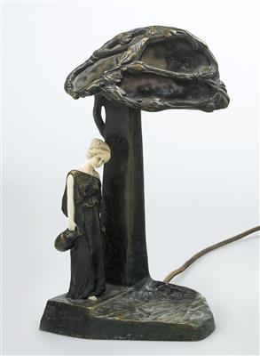 Peter Tereszczuk (Wybudow 1875–1963 Vienna), a table lamp with marbled glass and a female figure with jugs, designed c. 1910 - Secese a umění 20. století