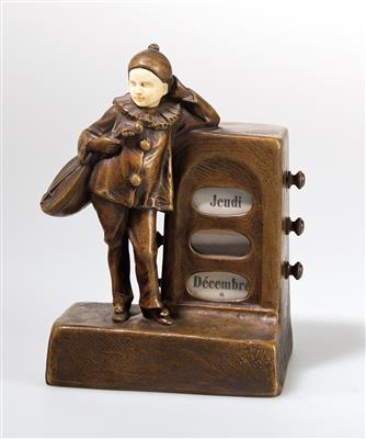 Peter Tereszczuk (Wybudow 1875-1963 Vienna), an adjustable calendar, a small artist with mandolin leaning against it, Arthur Rubinstein, c. 1900/1910 - Secese a umění 20. století