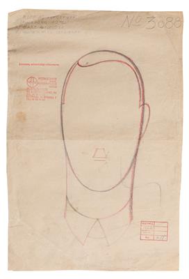 A drawing of a head sculpture, Werkstätte Karl Hagenauer, Vienna, sample warehouse, 1070 Vienna - Jugendstil e arte applicata del XX secolo