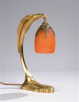 C. Ranc, Tischlampe aus Bronze in Form eines Vogels mit einem französischem Lampenschirm, um 1925 - Jugendstil u. angewandte Kunst d. 20. Jahrhunderts