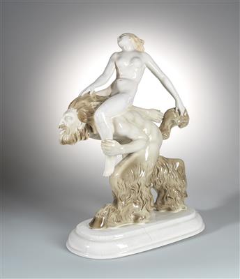 Friedrich Heuler (1889–1959), a group of figures: “Frühlingslust” (nude riding a centaur), Hutschenreuther porcelain factory, Selb, c. 1920–45 - Jugendstil e arte applicata del XX secolo