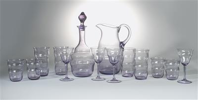 Josef Hoffmann, a 14-piece glassware set, designed c. 1925, executed by J. & L. Lobmeyr, Vienna - Secese a umění 20. století