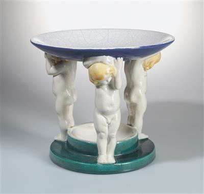 Michael Powolny, “a centrepiece with three putti, gold bowl no. 113” model number: K 193, executed by Wiener Keramik, 1907–12 - Jugendstil e arte applicata del XX secolo