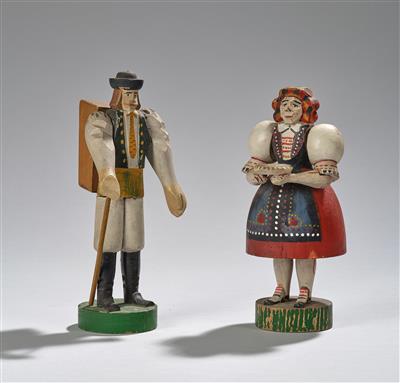Bäuerin, Nummer: 377 und Bauer, Genossenschaft der Spielzeugerzeuger Höritz, vor 1909 bzw. 1910 - Jugendstil und angewandte Kunst des 20. Jahrhunderts