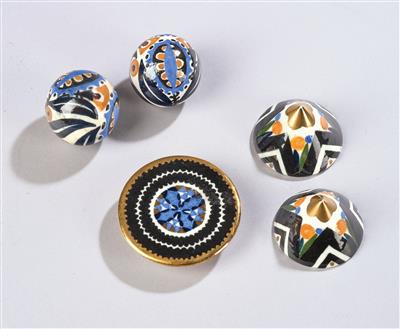 Bruno Emmel, five hatpin buttons, K. K. Fachschule für Tonindustrie, Znojmo, 1912 - Jugendstil and 20th Century Arts and Crafts