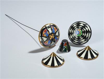 Bruno Emmel, five hatpin buttons, K. K. Fachschule für Tonindustrie, Znojmo, 1912 - Secese a umění 20. století