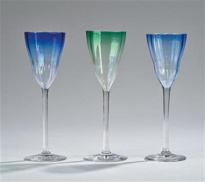 Three wine glasses, School of Koloman Moser, commissioned by E. Bakalowits & Söhne, Vienna c. 1900 - Jugendstil e arte applicata del XX secolo