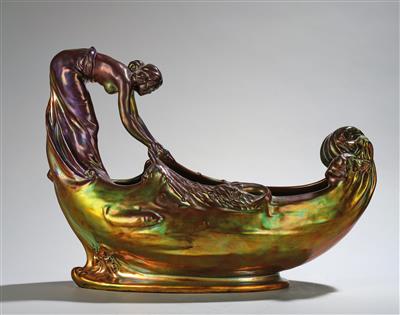 A large jardinière: allegory of water, model: 7037, designed in c. 1903/04, executed by Zsolnay, Pécs, 1930s - Secese a umění 20. století