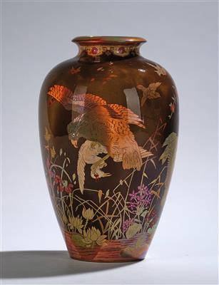A vase in a Japanese style with landscape decoration, an eagle and birds, form number: 3939, model: c. 1895, Zsolnay, Pécs - Jugendstil and 20th Century Arts and Crafts